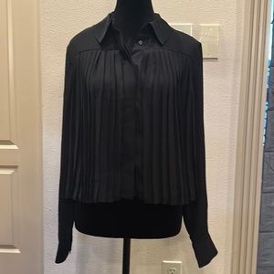 Express Black Pleated Front Button Down Shirt